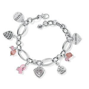 NWT Brighton Power Of Pink 2021 Silver Plated Bracelet Heart Charm Pink Ribbon🎀